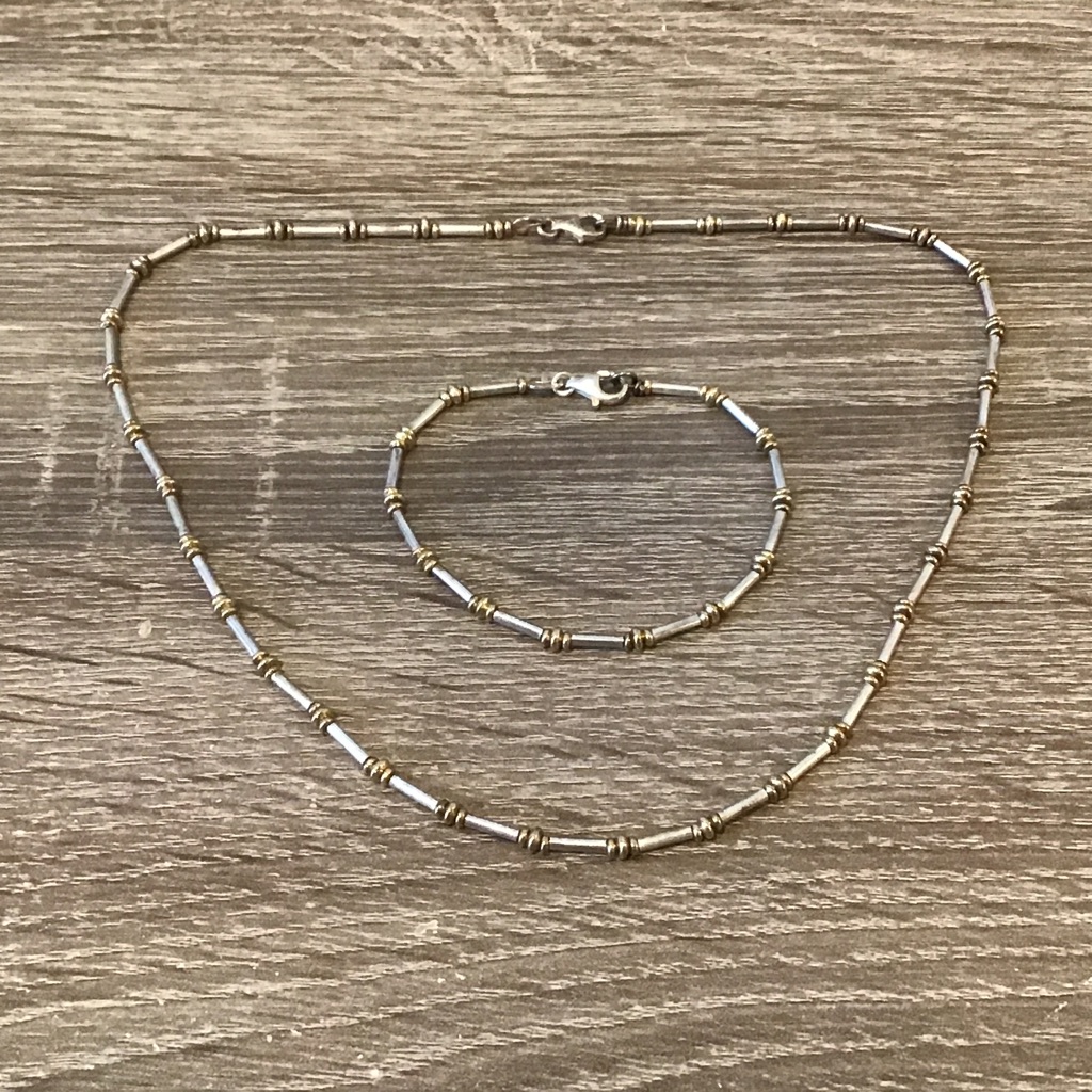 Signed Ibb Sterling Silver Two Tone Beaded Necklace & Bracelet Set